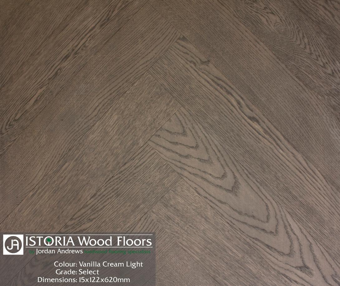 Vanilla Cream Light Herringbone Istoria Bespoke Engineered Oak Wood Flooring by Jordan Andrews