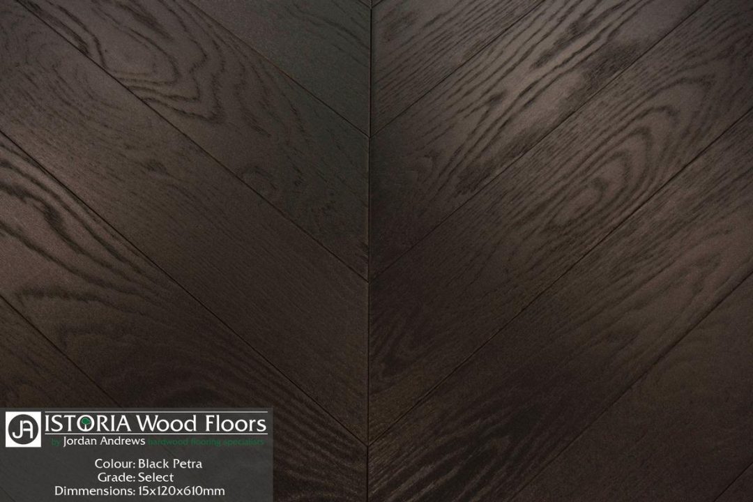 Black Petra Chevron Parquet Istoria Bespoke Engineered Oak Wood Flooring by Jordan Andrews