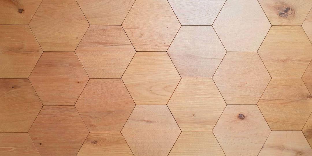 Istoria Bespoke English Hexagon Honeycomb Pattern Engineered Oak Wood Flooring by Jordan Andrews