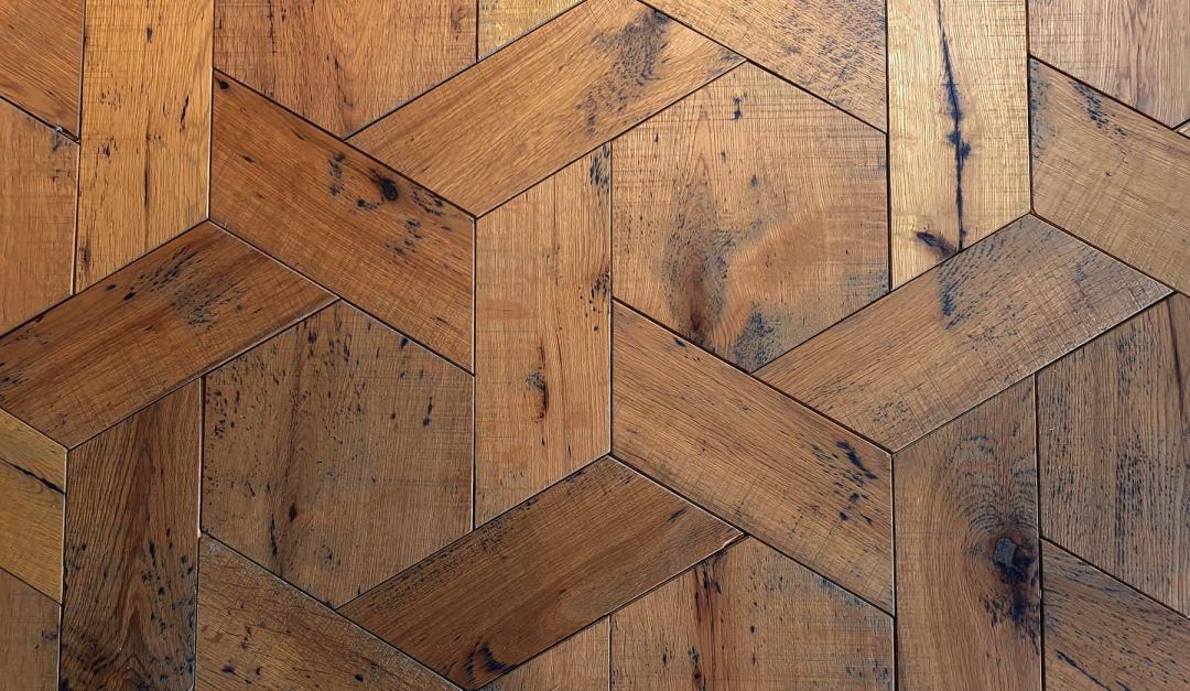 Istoria Bespoke Reclaimed Gloucester Grey Hex Weave Engineered Oak Wood Flooring by Jordan Andrews