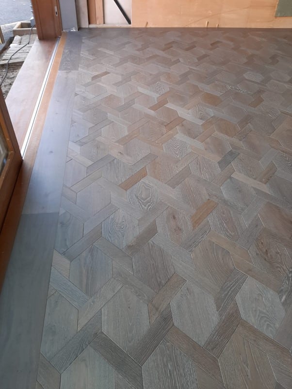 Istoria Bespoke Wood Floors Cadogan Grey in Character Grade custom made Mansion Weave parquet wood flooring 