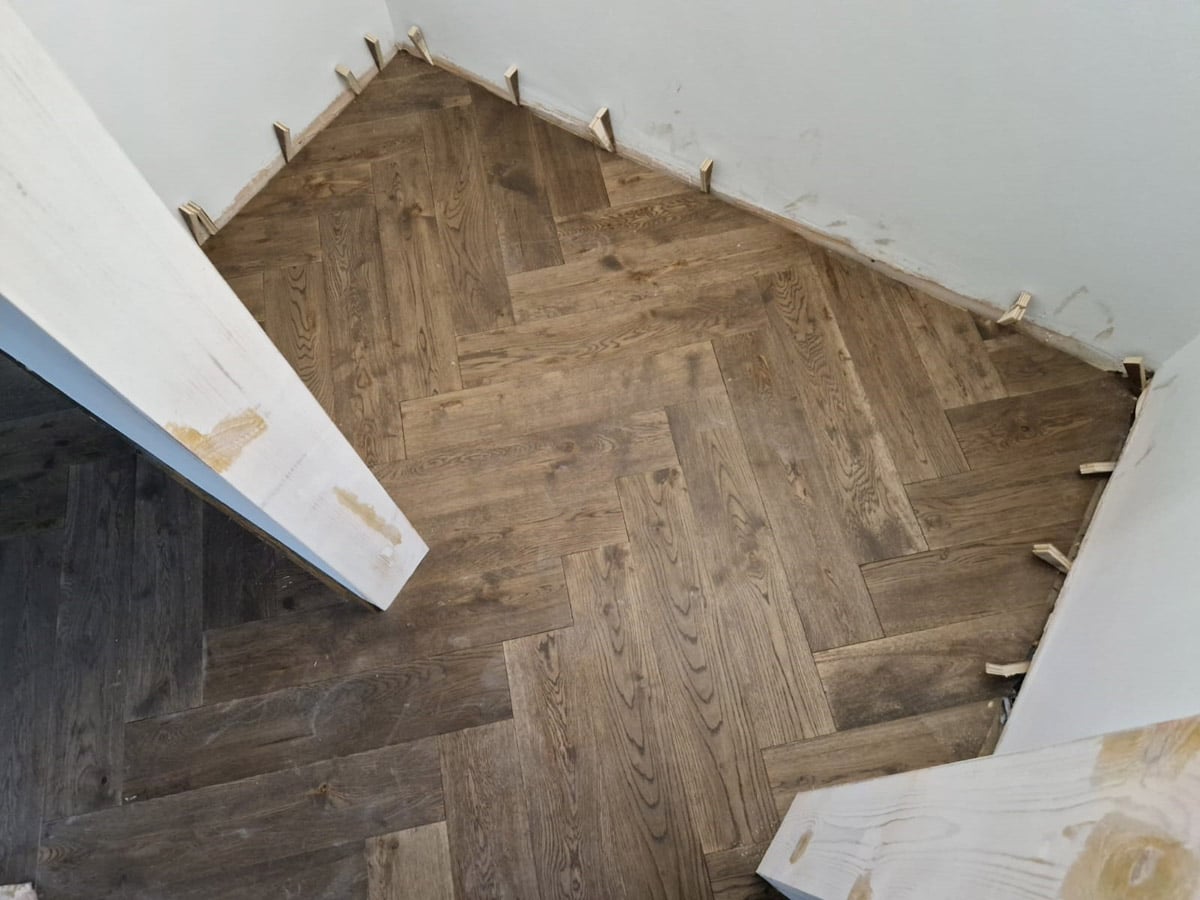 Mid Brown Herringbone Wood Floor Downstairs Flooring Barnet Jordan Andrews<br />
Engineered Oak Installation Bespoke wood floor 
